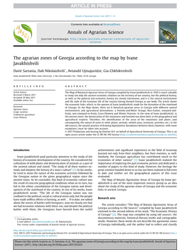 The Agrarian Zones of Georgia According to the Map by Ivane Javakhishvili