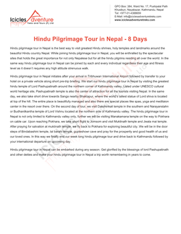Hindu Pilgrimage Tour in Nepal - 8 Days