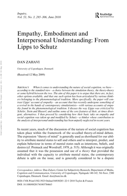 Empathy, Embodiment and Interpersonal Understanding