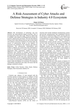 A Risk-Assessment of Cyber Attacks and Defense Strategies in Industry 4.0 Ecosystem