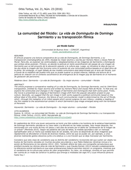 La Vida De Dominguito De Domingo Sarmiento Y Su Transposición Fílmica