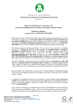 Irrigation Project Kalilangan, Bukidnon Contract Ref. No.: CS-BUK-FS-2020