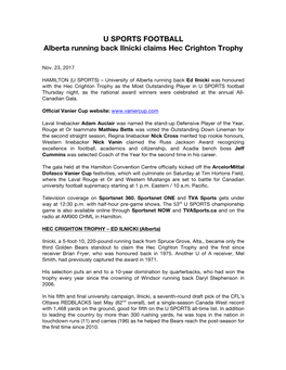 U SPORTS FOOTBALL Alberta Running Back Ilnicki Claims Hec Crighton Trophy