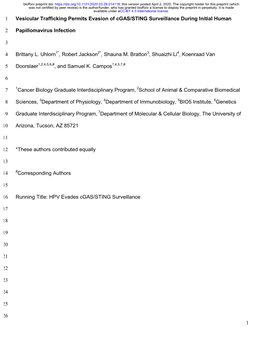 1 Vesicular Trafficking Permits Evasion of Cgas/STING Surveillance During Initial Human