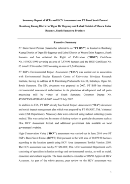 Summary Report of SEIA and HCV Assessments on PT Bumi Sawit Permai