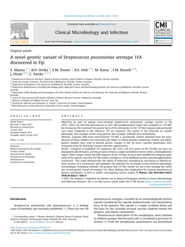 A Novel Genetic Variant of Streptococcus Pneumoniae Serotype 11A Discovered in Fiji