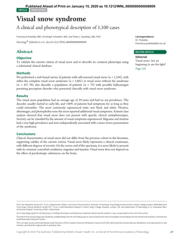 Visual Snow Syndrome a Clinical and Phenotypical Description of 1,100 Cases