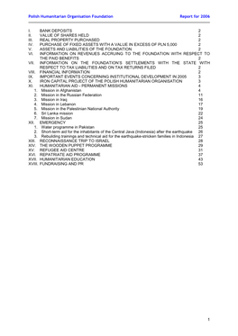 Polish Humanitarian Organisation Foundation Report for 2006 I. BANK