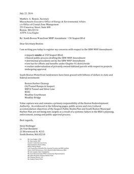 July 22, 2016 Matthew A. Beaton, Secretary C/O Office of Coastal Zone Management Boston, MA 02114 ATTN
