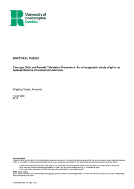 Teenage Girls and Female Television Presenters: an Ethnographic Study of Girls on Representations of Women in Television