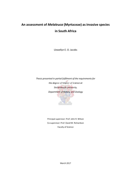 An Assessment of Melaleuca (Myrtaceae) As Invasive Species in South Africa