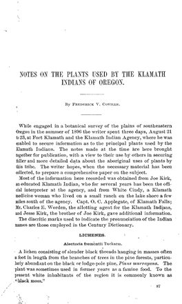 Notes on the Plants Used by the Klamath Indians of Oregon, 1897