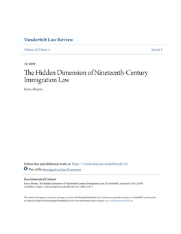 The Hidden Dimension of Nineteenth-Century Immigration Law