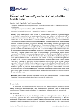 Forward and Inverse Dynamics of a Unicycle-Like Mobile Robot