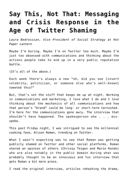 Messaging and Crisis Response in the Age of Twitter Shaming