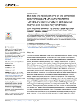 The Mitochondrial Genome of the Terrestrial Carnivorous Plant Utricularia Reniformis (Lentibulariaceae): Structure, Comparative Analysis and Evolutionary Landmarks