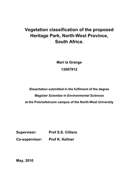 Vegetation Classification of the Proposed Heritage Park, North-West Province, South Africa