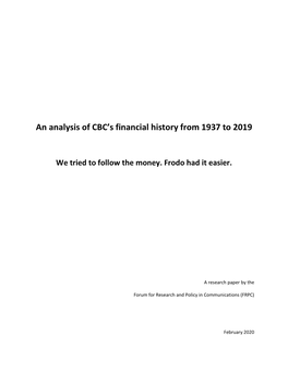 An Analysis of CBC's Financial History from 1937 to 2019