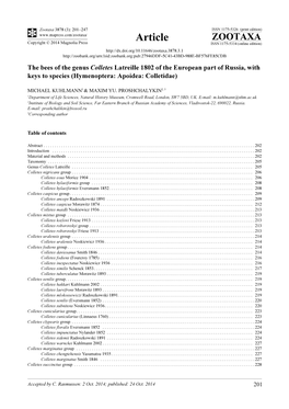 The Bees of the Genus Colletes Latreille 1802 of the European Part of Russia, with Keys to Species (Hymenoptera: Apoidea: Colletidae)