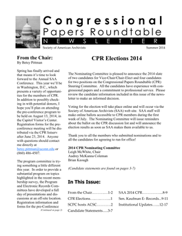 Congressional Papers Roundtable NEWSLETTER Society of American Archivists Summer 2014