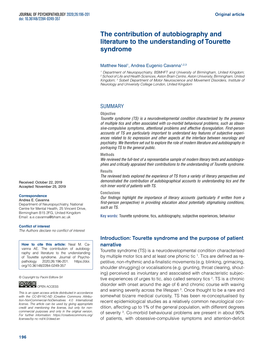 The Contribution of Autobiography and Literature to the Understanding of Tourette Syndrome