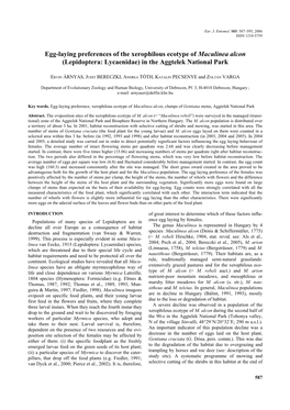 Egg-Laying Preferences of the Xerophilous Ecotype of Maculinea Alcon (Lepidoptera: Lycaenidae) in the Aggtelek National Park