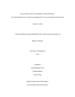 Cross-Breeding Between C. Hispida and Endangered C. Levisecta in Prairie Restoration Sites