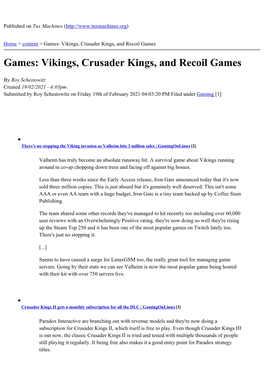 Games: Vikings, Crusader Kings, and Recoil Games