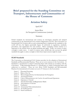 Brief Prepared for the Standing Committee on Transport, Infrastructure and Communities of the House of Commons