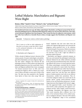 Lethal Malaria: Marchiafava and Bignami Were Right