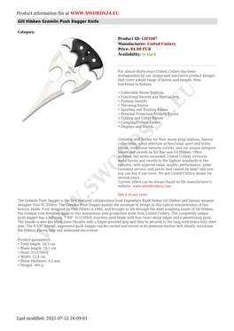 Product Information File at Gill Hibben Gremlin Push Dagger Knife