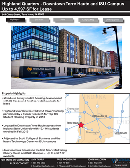 Highland Quarters - Downtown Terre Haute and ISU Campus up to 4,597 SF for Lease 649 Cherry Street, Terre Haute, in 47809