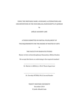 Yhwh, the Ineffable Name: Avoidance, Alternations and Circumventions in the Non-Biblical Manuscripts at Qumran