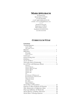 MARK APPLEBAUM 30 Trudy Lane Menlo Park, CA 94025 Tel: 650-566-0606 E-Mail: Applemk@Stanford.Edu Website