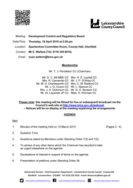 Development Control and Regulatory Board Date/Time: Thursday, 16