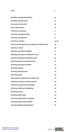 Vorwort Altrandsberg, Ehemaliges Hofmarkschloss 124 Altrandsberg, Weltkunstmuseum 125 Arber, Großer Und Kleiner Arber 158 Arber