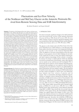 Fluctuations and Ice-Flow Velocity of the Northeast and Mcclary Glacier on the Antarctic Peninsula De­ Rived Frorn Remote Sensing Data and SAR Interferometry