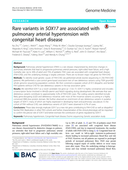Rare Variants in SOX17 Are Associated with Pulmonary Arterial Hypertension with Congenital Heart Disease Na Zhu1,2†, Carrie L