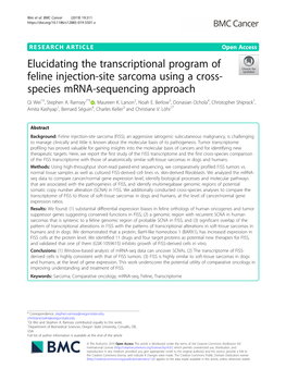 Elucidating the Transcriptional Program of Feline Injection-Site Sarcoma Using a Cross- Species Mrna-Sequencing Approach Qi Wei1†, Stephen A