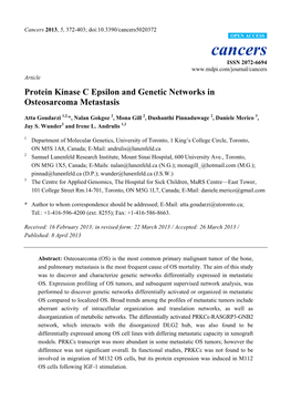 Protein Kinase C Epsilon and Genetic Networks in Osteosarcoma Metastasis