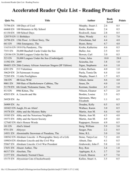 Accelerated Reader Quiz List - Reading Practice Accelerated Reader Quiz List - Reading Practice