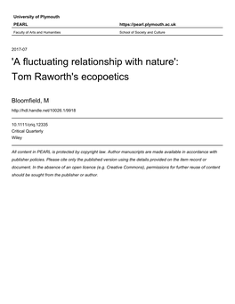 Tom Raworth's Ecopoetics