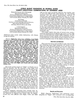 CITRUS BLIGHT DIAGNOSIS in SEVERAL SCION VARIETY/ROOTSTOCK COMBINATIONS of DIFFERENT AGES Roger H