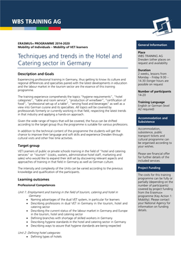 Techniques and Trends in the Hotel and Catering Sector in Germany (2 Weeks)