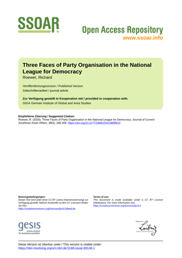 Three Faces of Party Organisation in the National League for Democracy Roewer, Richard