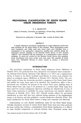 Provisional Classification of South Island Virgin Indigenous Forests