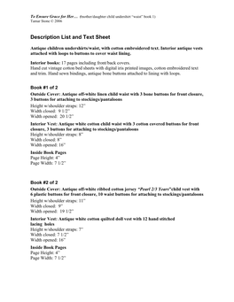 Description List and Text Sheet