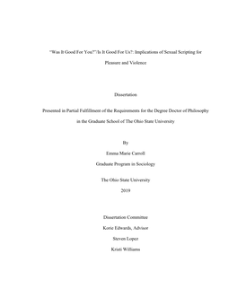 Implications of Sexual Scripting for Pleasure and Violence Dissertation Present