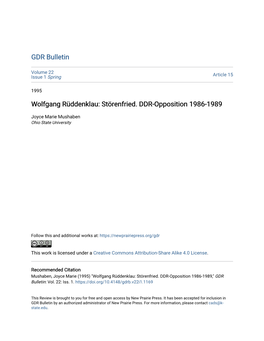 Störenfried. DDR-Opposition 1986-1989