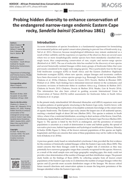 Probing Hidden Diversity to Enhance Conservation of the Endangered Narrow-Range Endemic Eastern Cape Rocky, Sandelia Bainsii (Castelnau 1861)